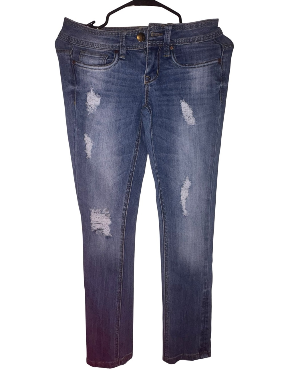 Dollhouse Women’s Distressed Skinny Jeans Size 1 Medium Wash Stretch Denim